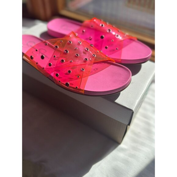 Jessica Simpson Womens Pink Slide Sandals Rhinestone Studded - Picture 3 of 4